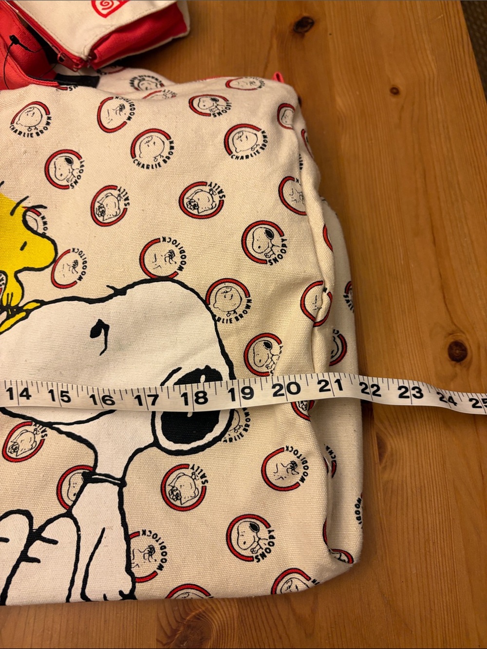 Vintage Peanuts Snoopy Canvas Tote Bag with Red Handles - Picture 6 of 7